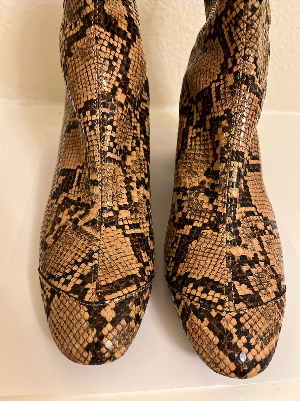 Zara Faux Snakeskin Ankle Boots in Tan and Black - Size 38 (US 7.5-8)